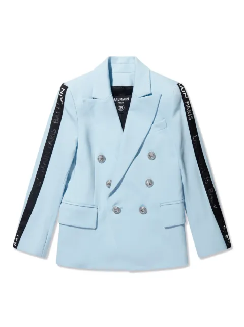 Balmain Kids logo-stripe double-breasted blazer