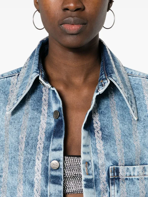 Giuseppe Di Morabito Marbled Denim Shirt With Crystals Woman Blue 38