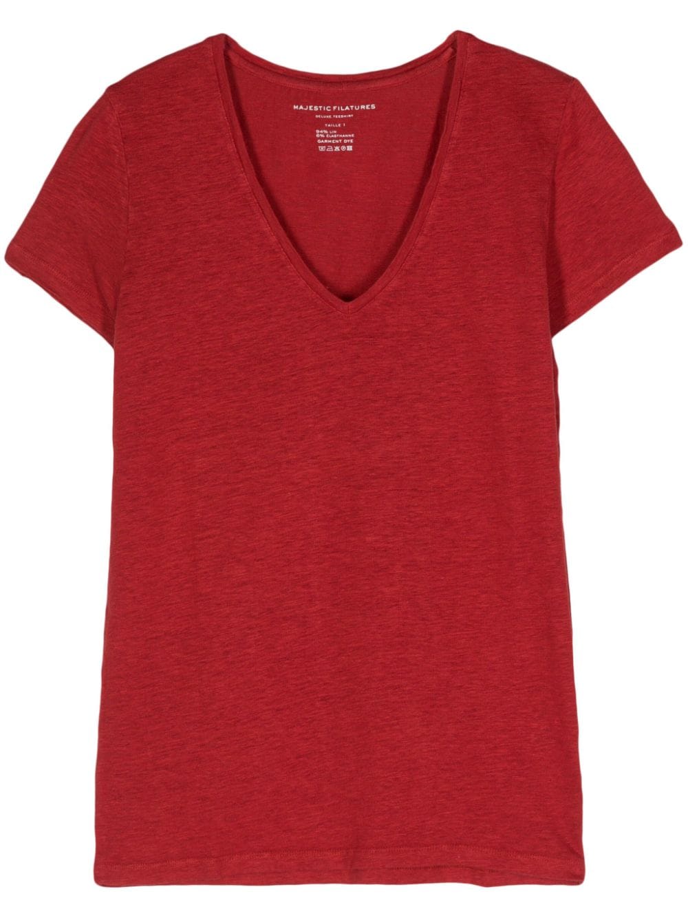 Majestic V-neck Linen-blend T-shirt In Red