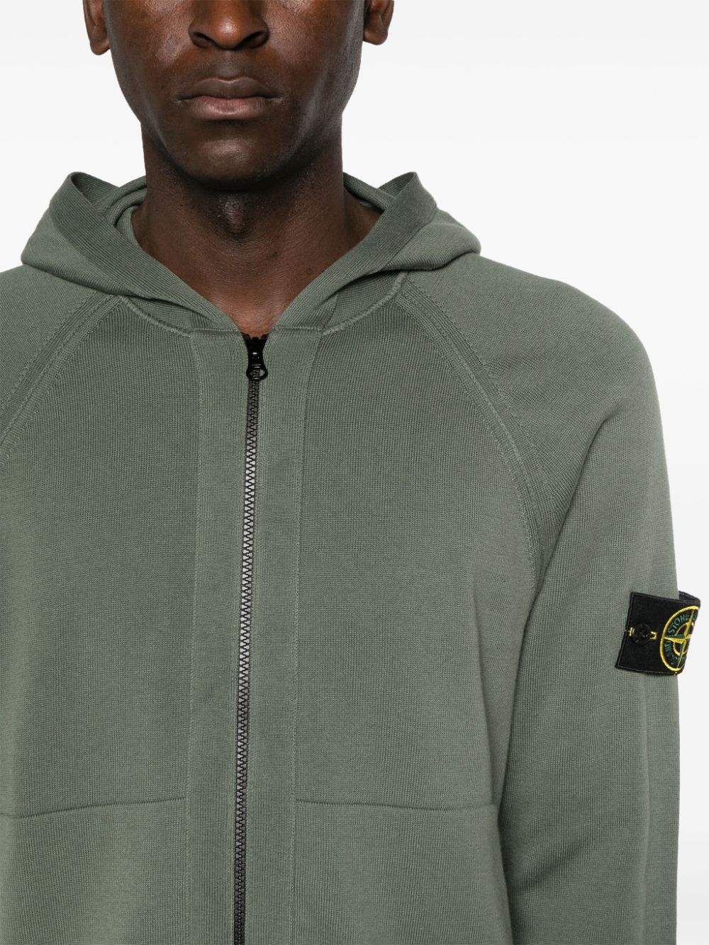 Shop Stone Island Compass-badge Cotton Hoodie In Green