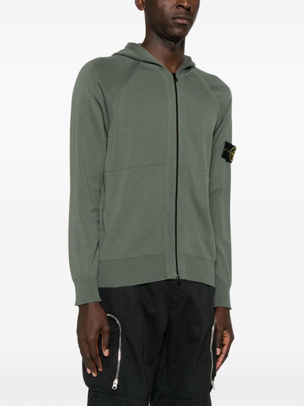 Shop Stone Island Compass-badge Cotton Hoodie In Green