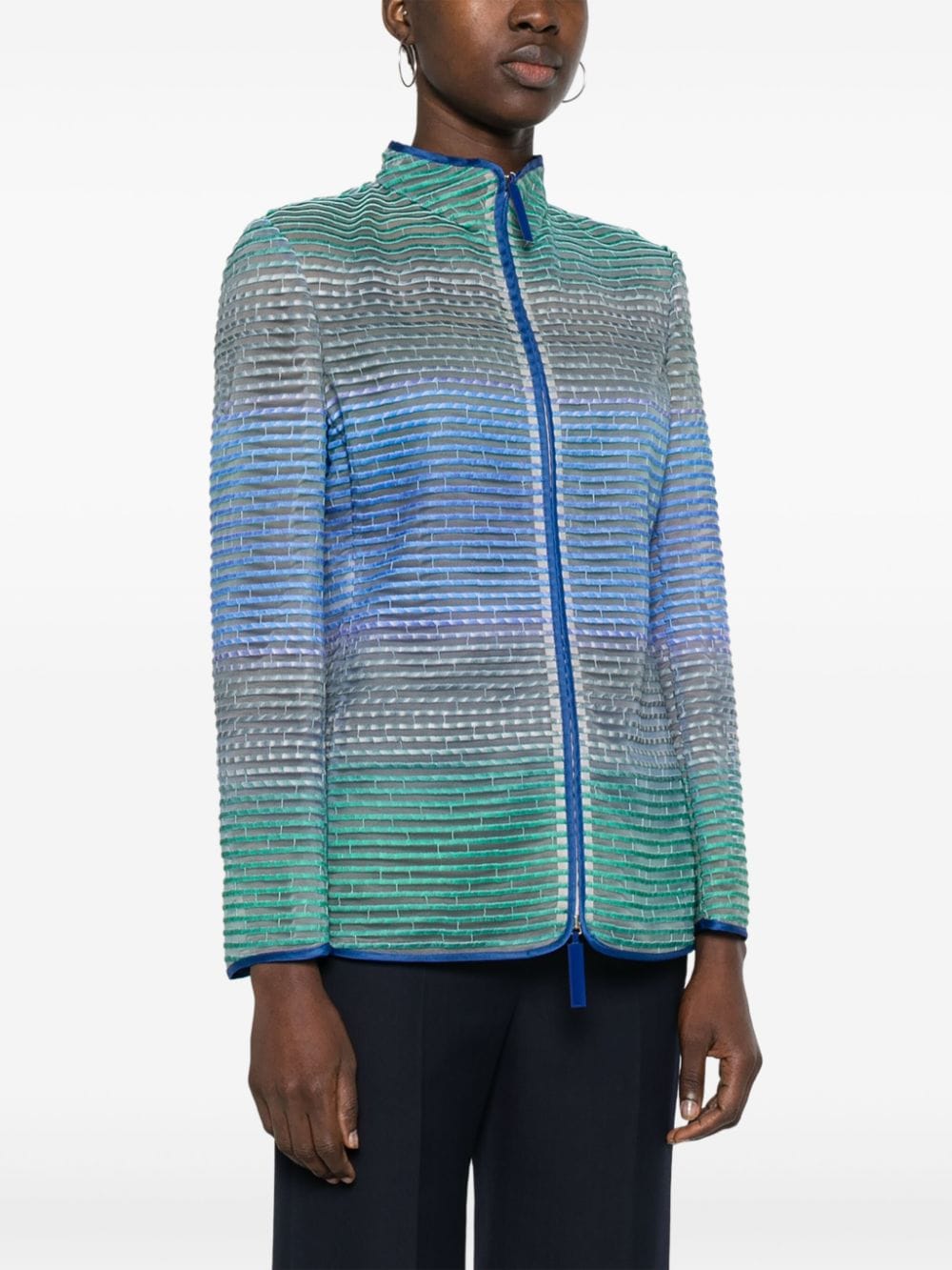 Shop Giorgio Armani Semi-sheer Striped Jacket In Blue