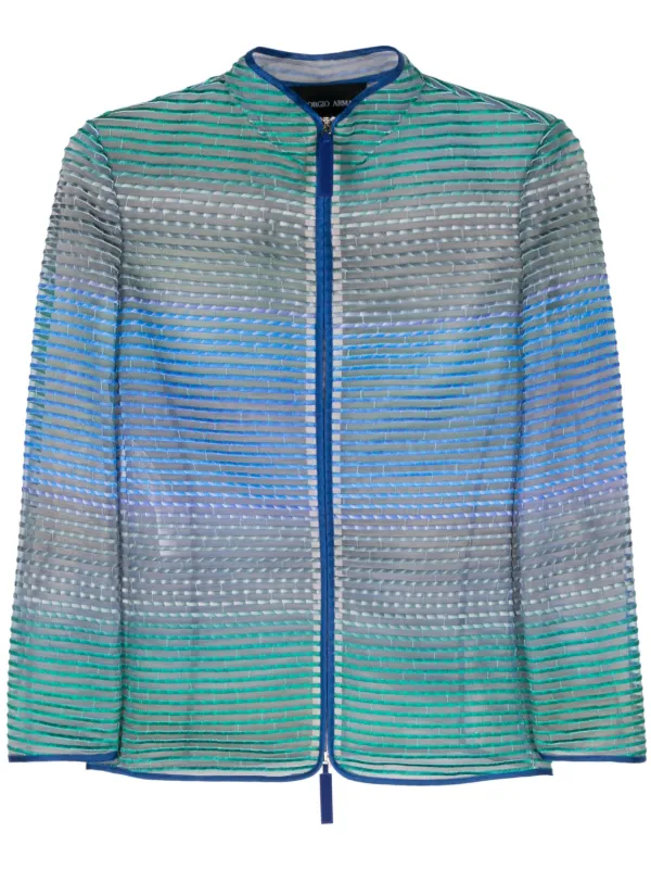 Giorgio Armani semi sheer Striped Jacket Blue FARFETCH CA