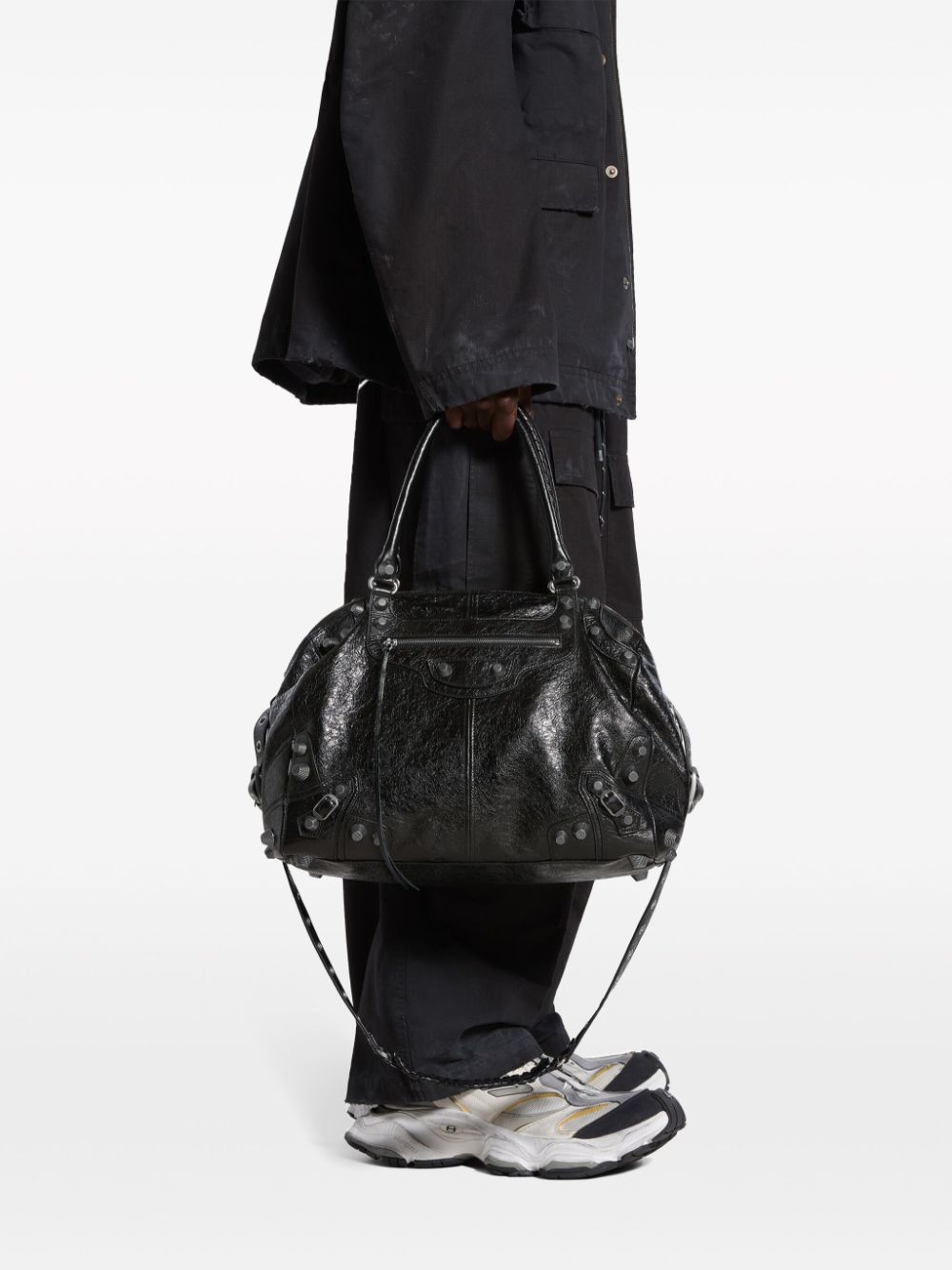 Shop Balenciaga Medium Le Cagole Leather Duffle Bag In Black