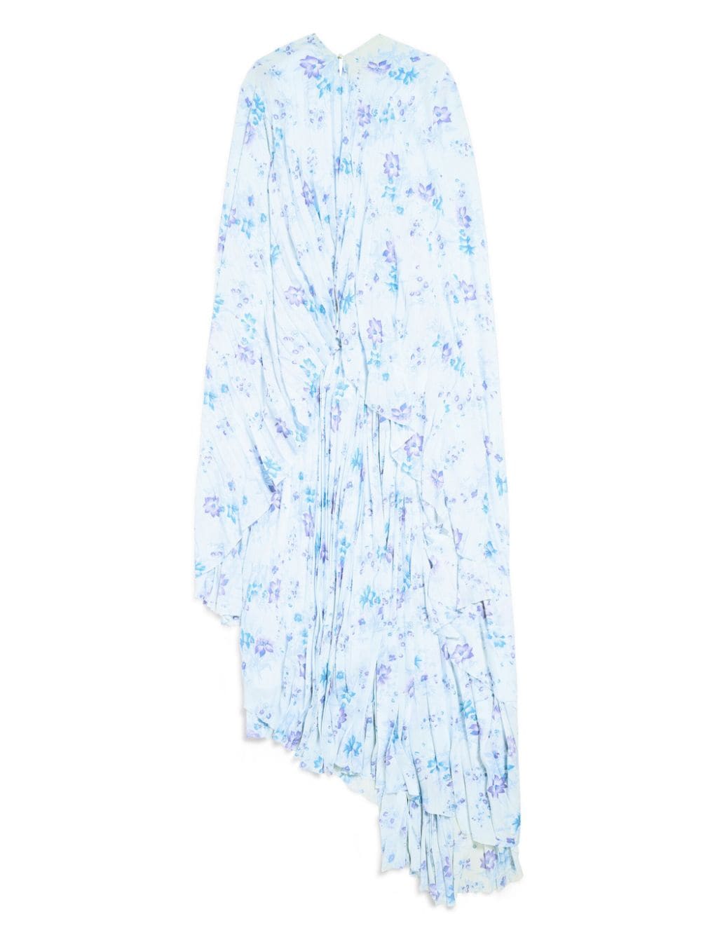 Shop Balenciaga Floral-print Pleated Maxi Dress In Blue