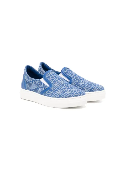 Moschino Kids logo-jacquard denim sneakers