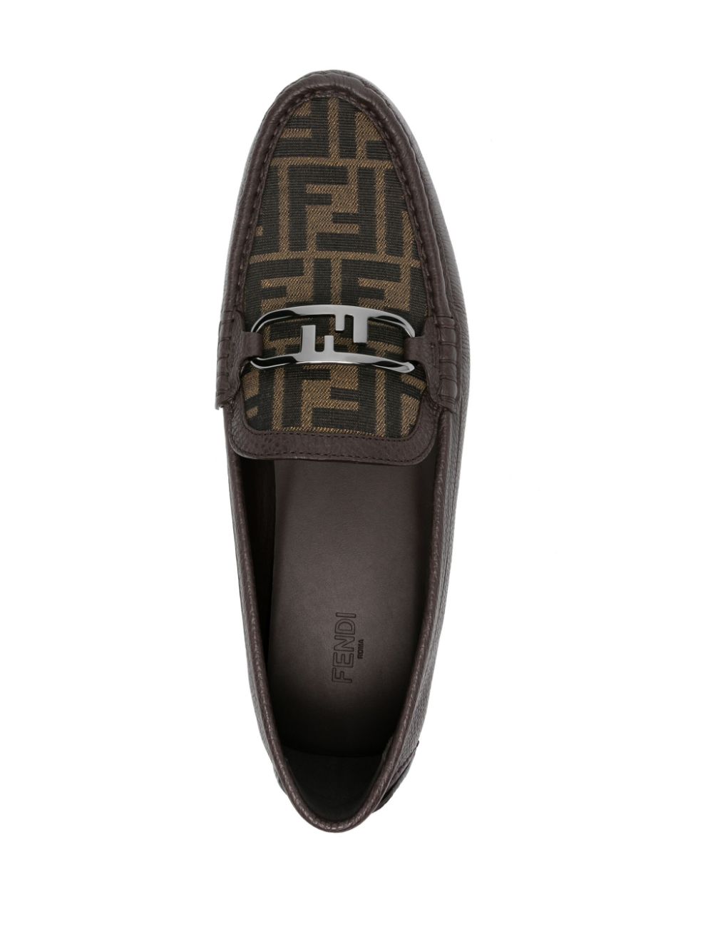 Shop Fendi O'lock Leather Loafers In Brown