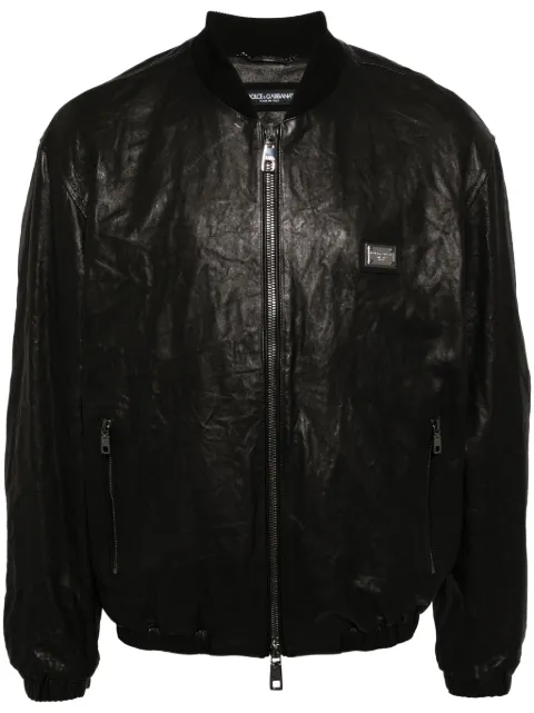 Dolce & Gabbana crinkled leather bomber jacket