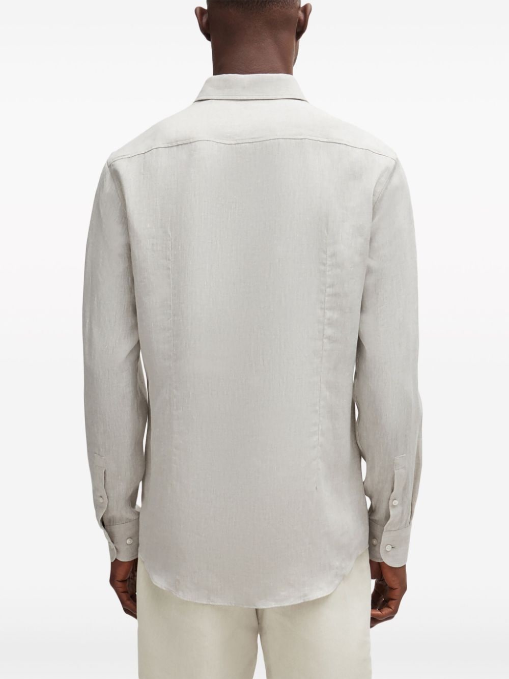Shop Hugo Boss Spread-collar Linen Shirt In Neutrals