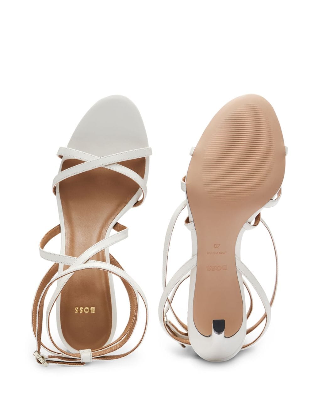 Shop Hugo Boss 75mm Strappy Leather Sandals In White