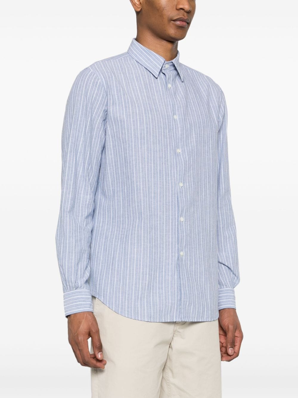 Shop Aspesi Striped Long-sleeve Shirt In 蓝色
