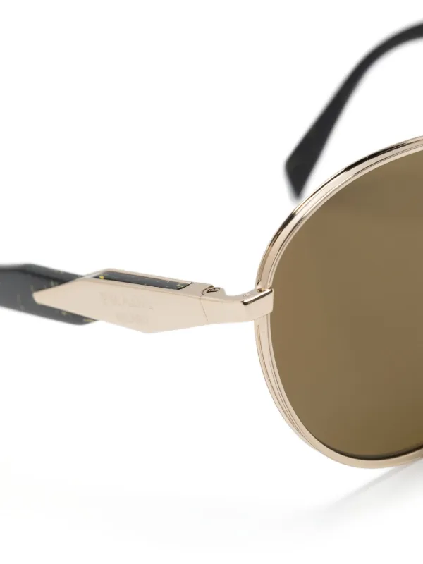 Prada Eyewear logo-engraved round-frame Sunglasses | Gold