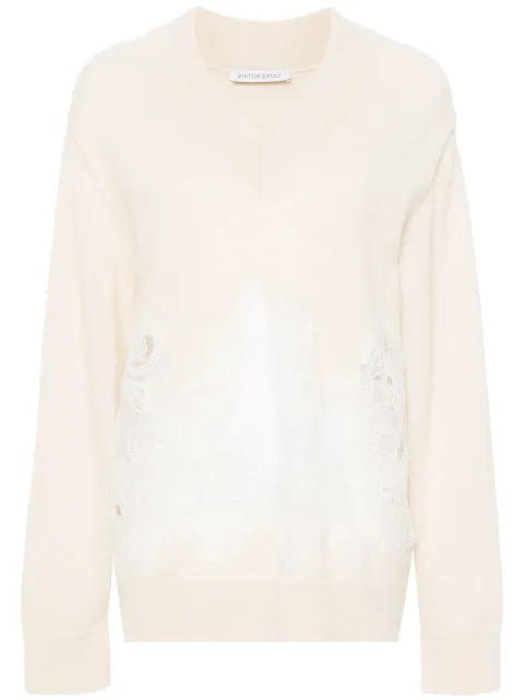 Viktor & Rolf lace-detail V-neck jumper 
