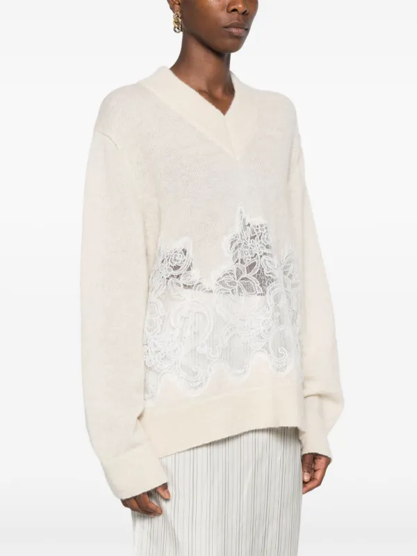 Viktor Rolf lace detail V neck Jumper Neutrals FARFETCH IN