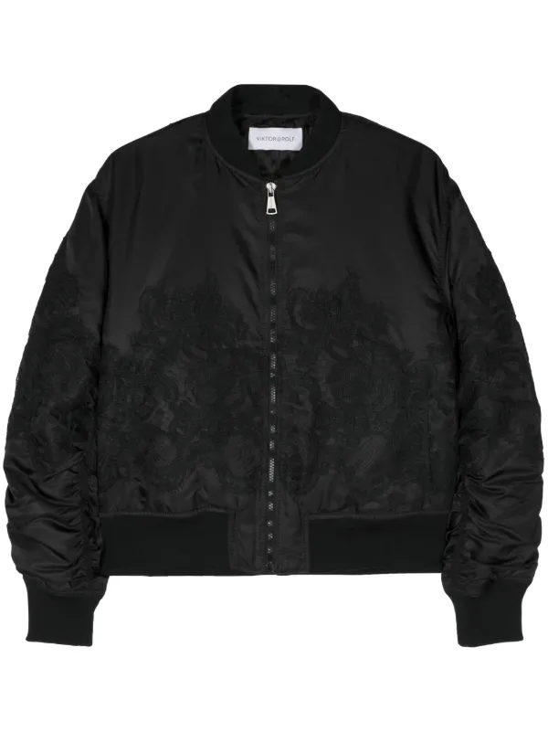 Viktor Rolf floral-lace Bomber Jacket Black FARFETCH UK