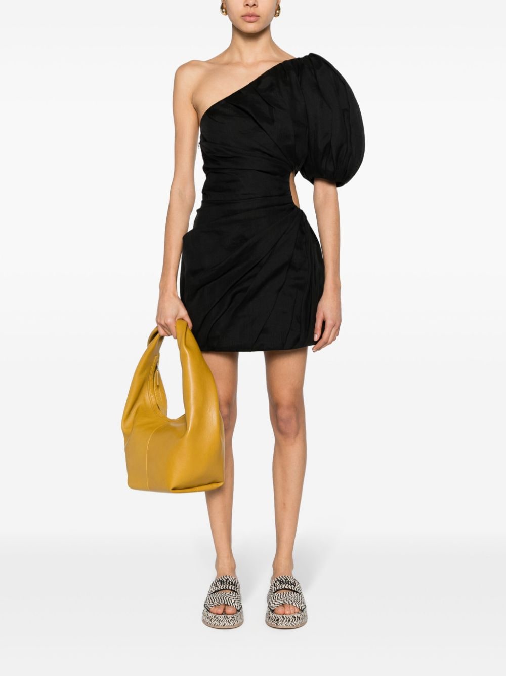Shop Chloé Gathered One-shoulder Minidress In Black
