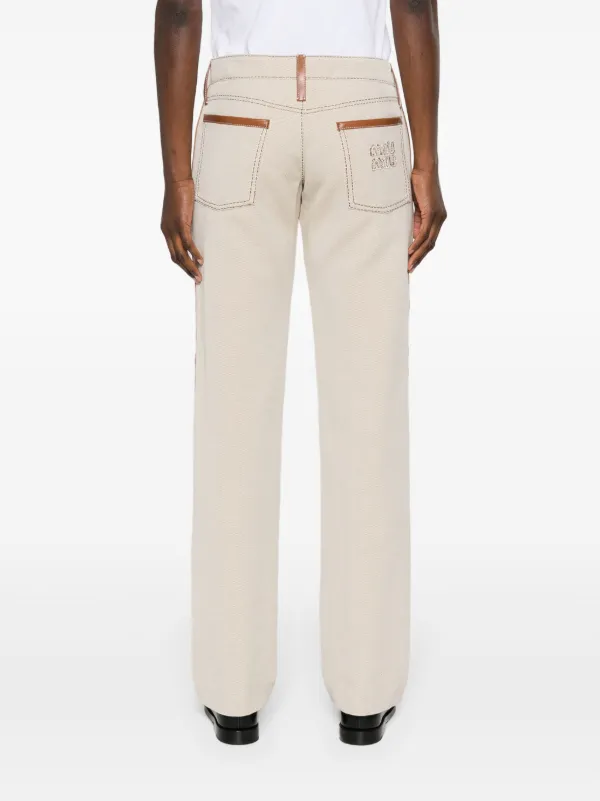 Miu Miu leather-trim Canvas Trousers | Neutrals | FARFETCH RO