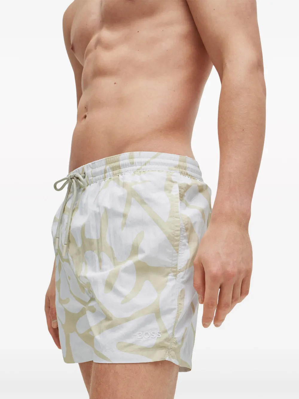 Shop Hugo Boss Leaf-print Swim Shorts In White