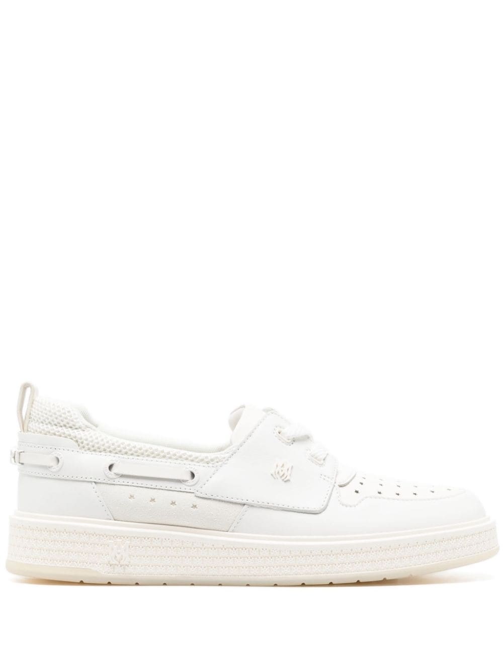 Amiri Monogram-plaque Leather Boat Shoes In White