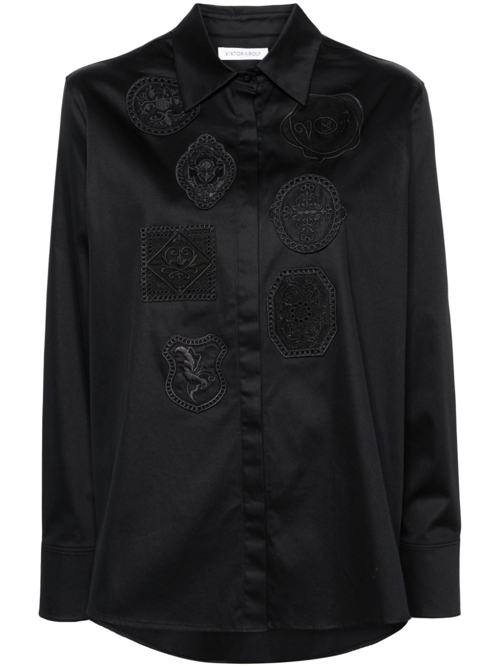 Viktor & Rolf Crochet-detail Long-sleeve Shirt In 黑色