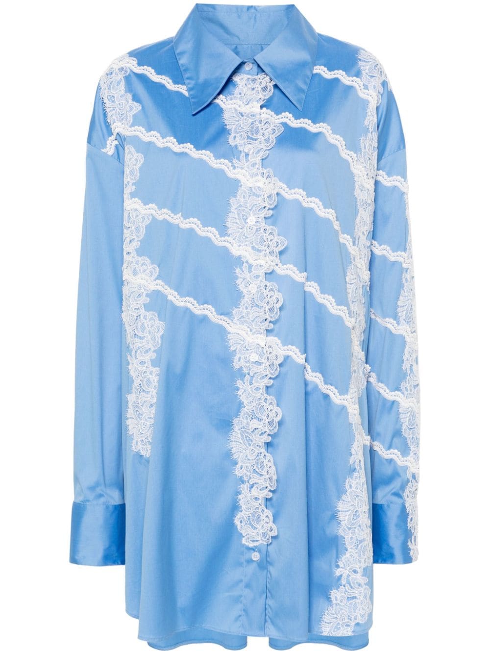 lace-detail midi shirt dress
