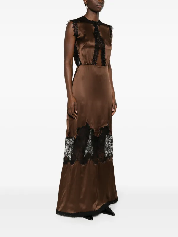 Viktor & Rolf lace-trim Silk Maxi Dress | Black | FARFETCH