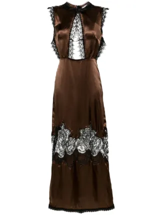 Viktor & Rolf lace-trim Silk Maxi Dress | Black | FARFETCH