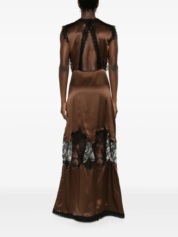 knee length dresses for ladies Brown V Neck Cut Out Lace Maxi Dynasty Dress XL main image 0