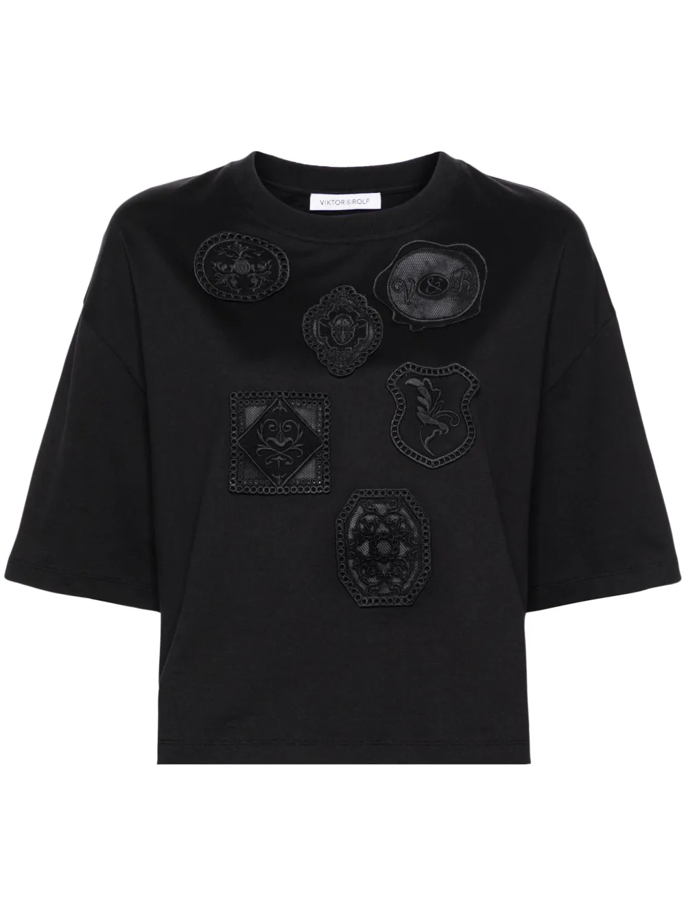 Viktor & Rolf Patch-embroidered Cotton T-shirt In 黑色