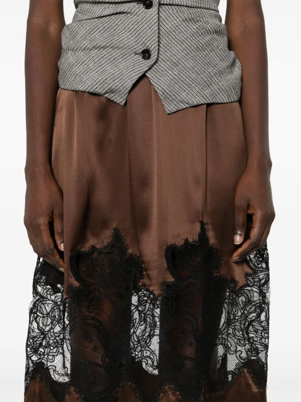 【関税&送料込】Saint Laurent Brown Silk Skirt SAINT LAURENT Ruffle-Trimmed Silk Maxi Skirt in Brown | endource