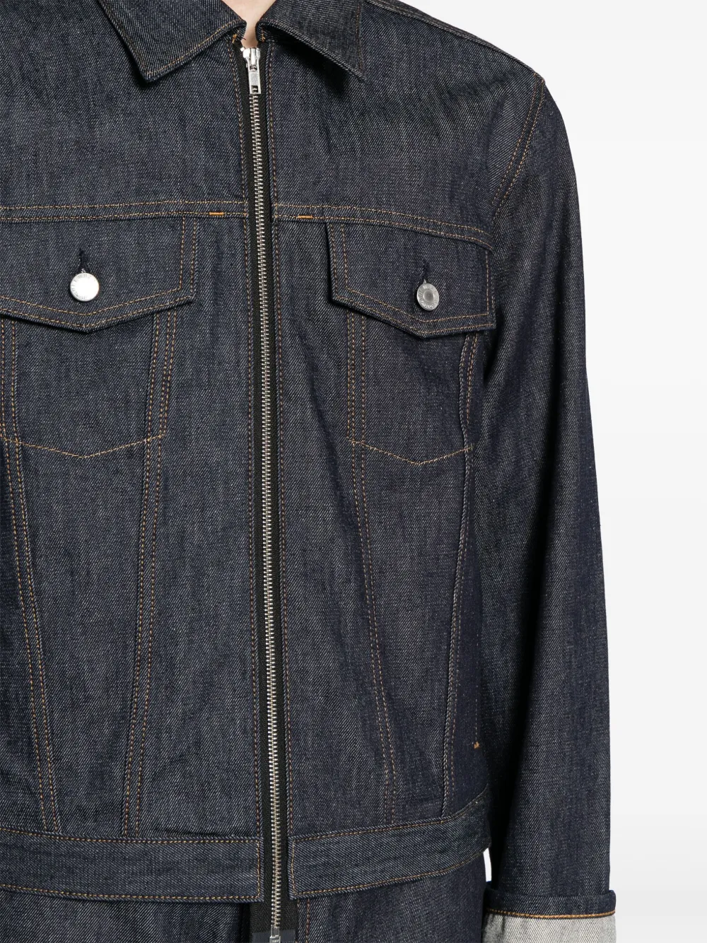 Shop Helmut Lang Zip-up Denim Jacket In Blue