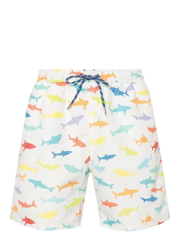 Paul Shark shark print Swim Shorts White FARFETCH AO