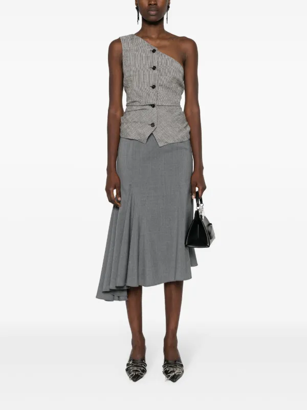 Viktor Rolf godet-detail Wool Asymmetric Skirt Grey FARFETCH IN