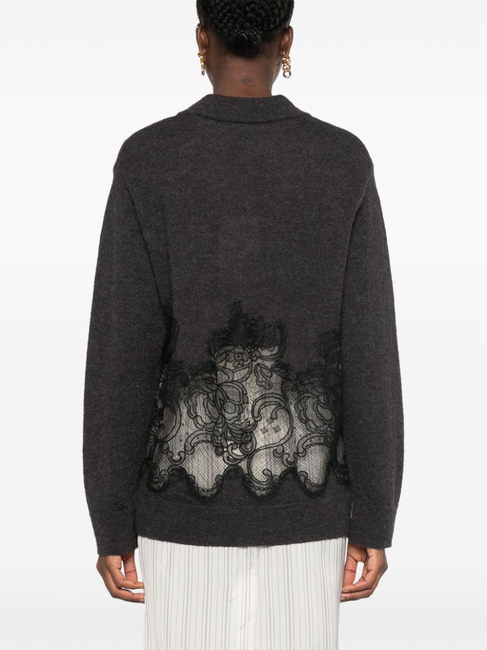 Shop Viktor & Rolf Lace-detail V-neck Jumper In Grey