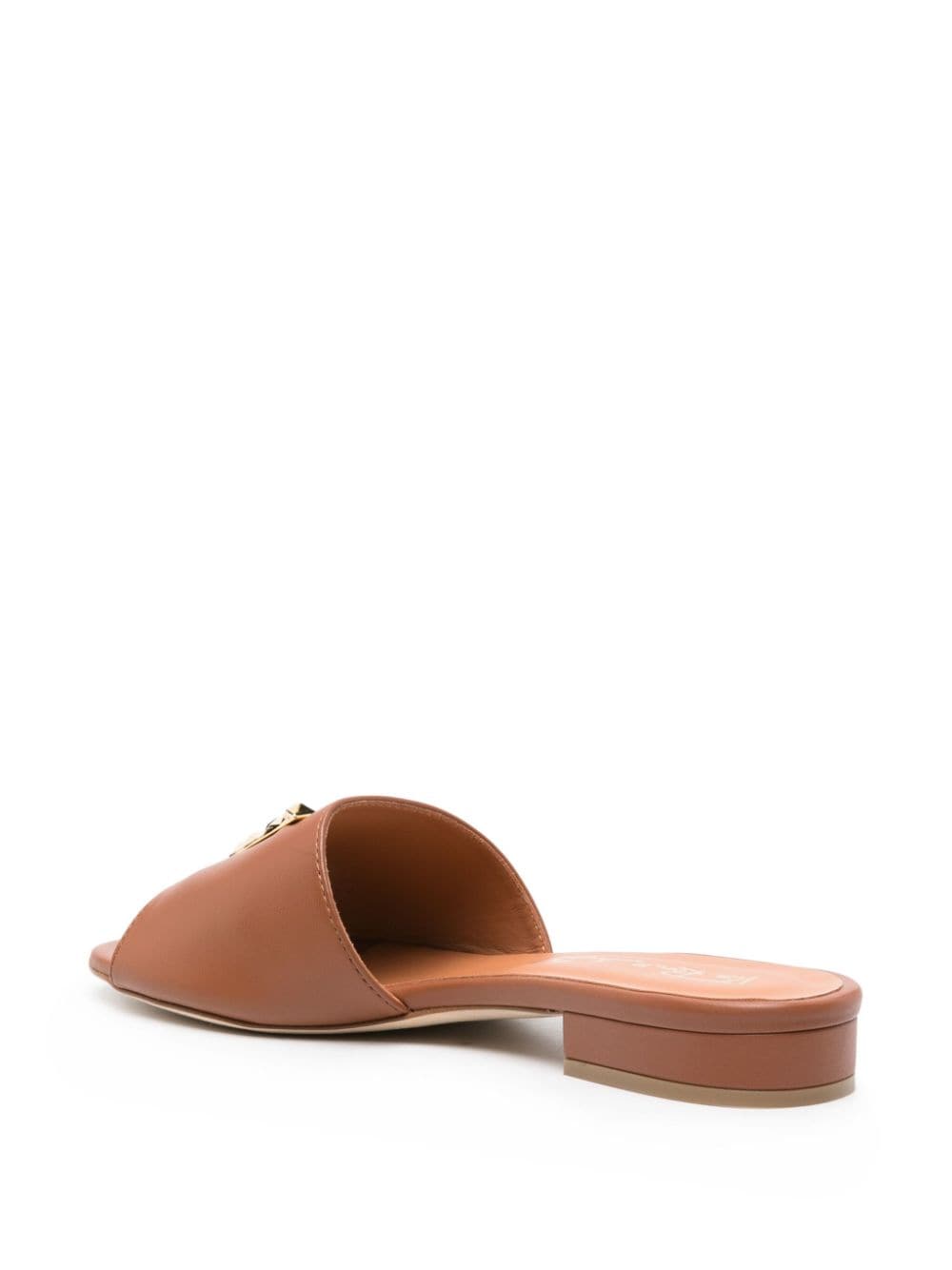 Shop Via Roma 15 Logo-plaque Leather Slides In Brown