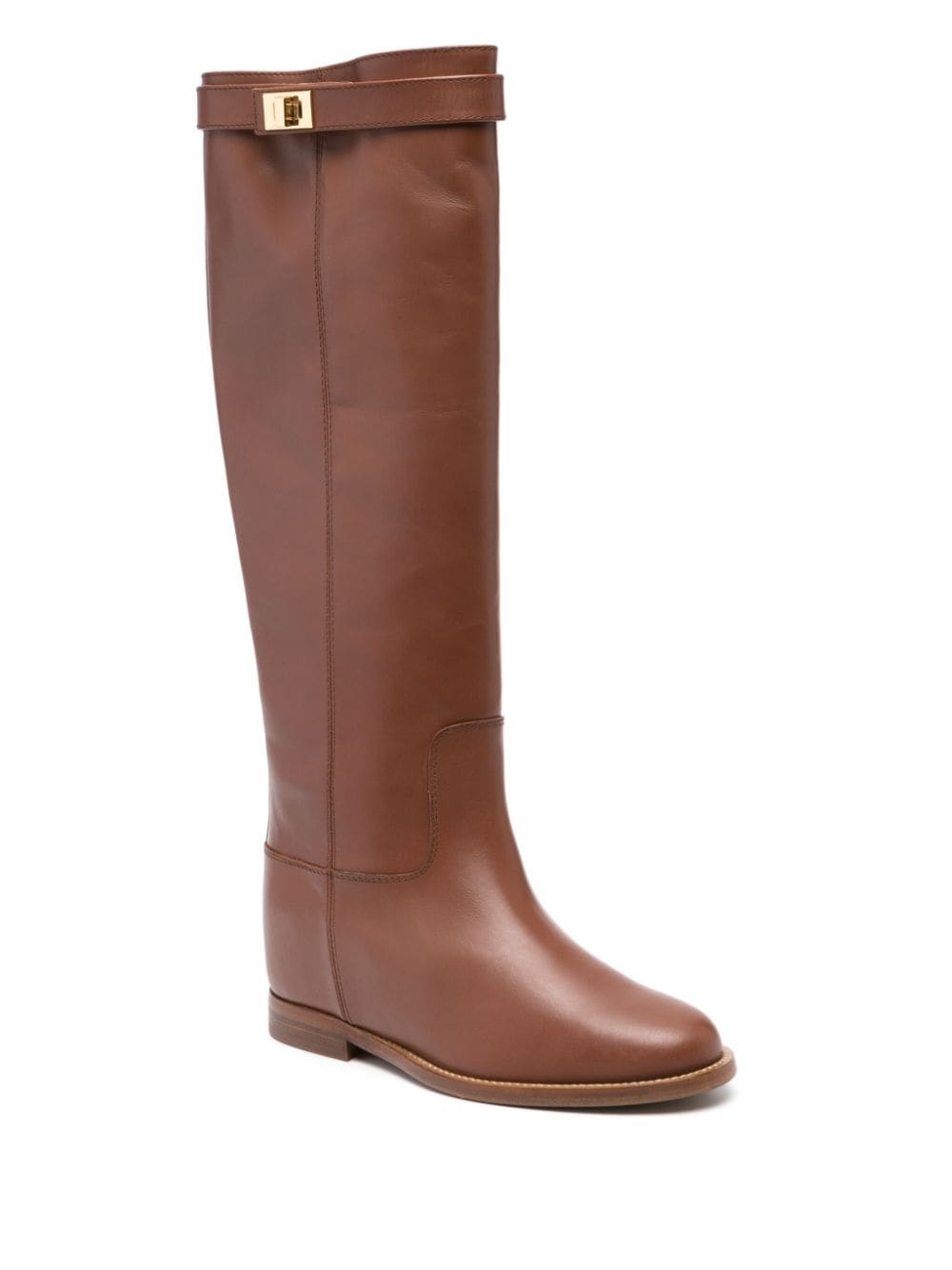 Shop Via Roma 15 Knee-high Leather Boots In Brown