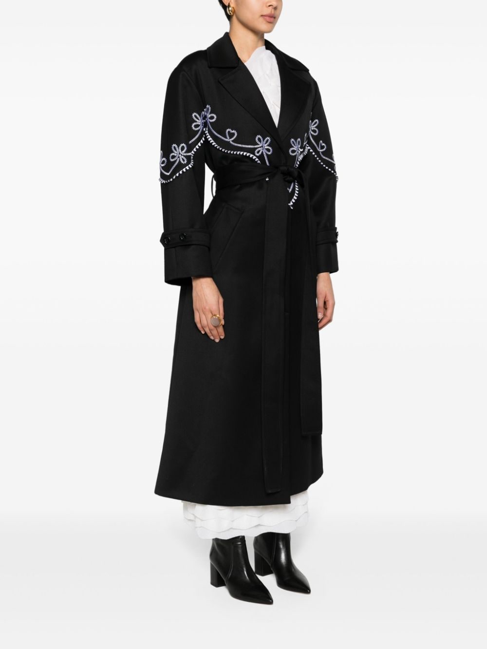 Shop Chloé Motif-embroidered Maxi Trench Coat In Black