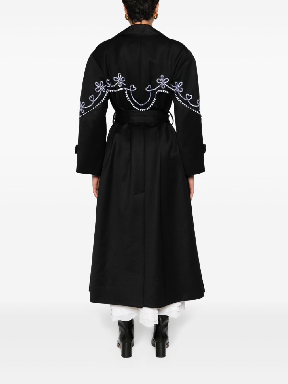 Shop Chloé Motif-embroidered Maxi Trench Coat In Black