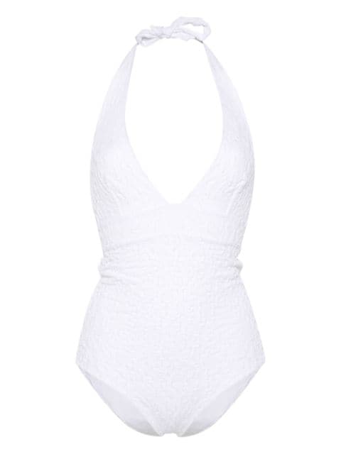 Fisico textured halterneck swimsuit