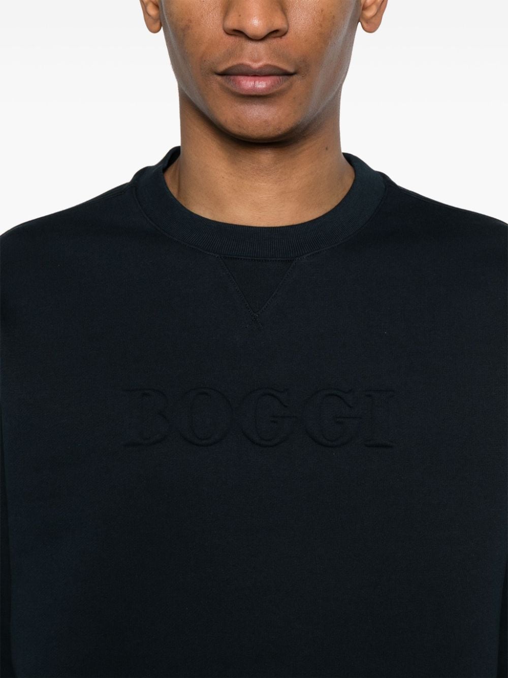 Shop Boggi Milano Logo-embossed Cotton Sweatshirt In 蓝色