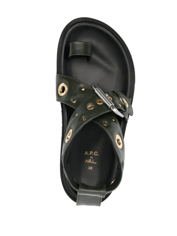A.P.C. eyelet-embellished Leather Sandals | Green | FARFETCH A.P.C. eyelet-embellished Leather Sandals | Green | FARFETCH