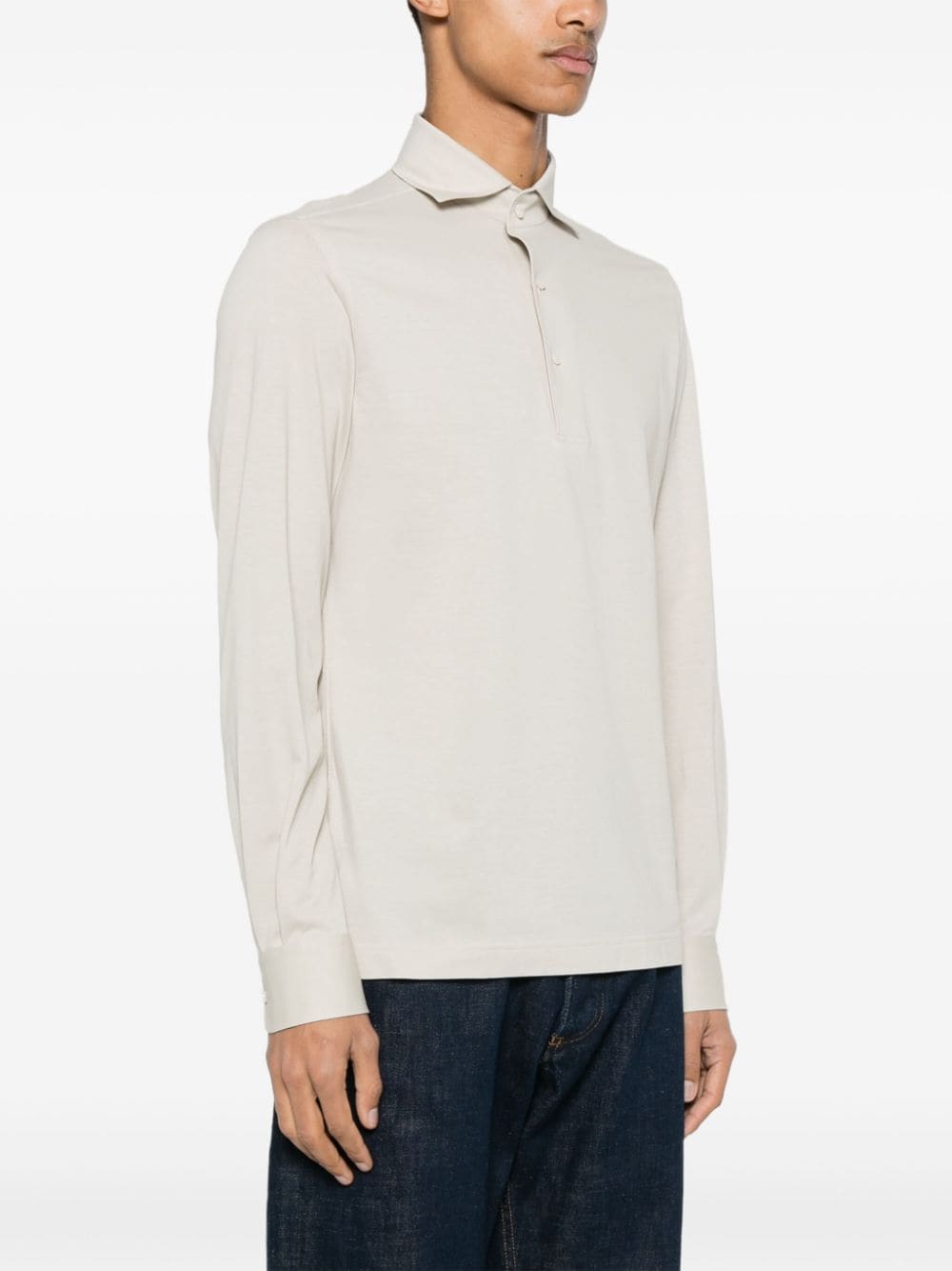 Shop Boggi Milano Long-sleeved Polo Shirt In 中性色