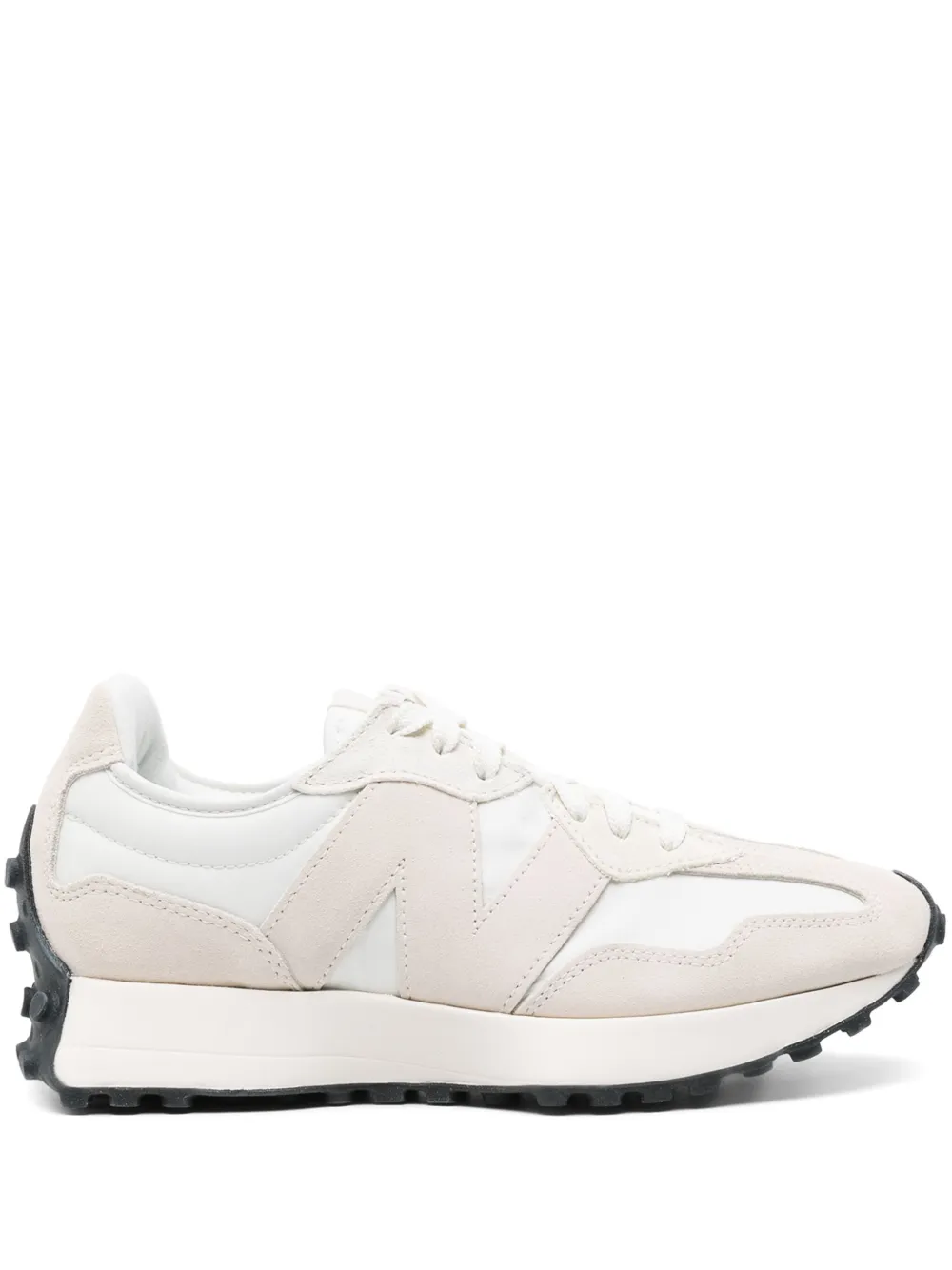 New Balance Womens Offwhite Cream Black 327 Logo-embroidered Suede And Woven Low-top Trainers In White