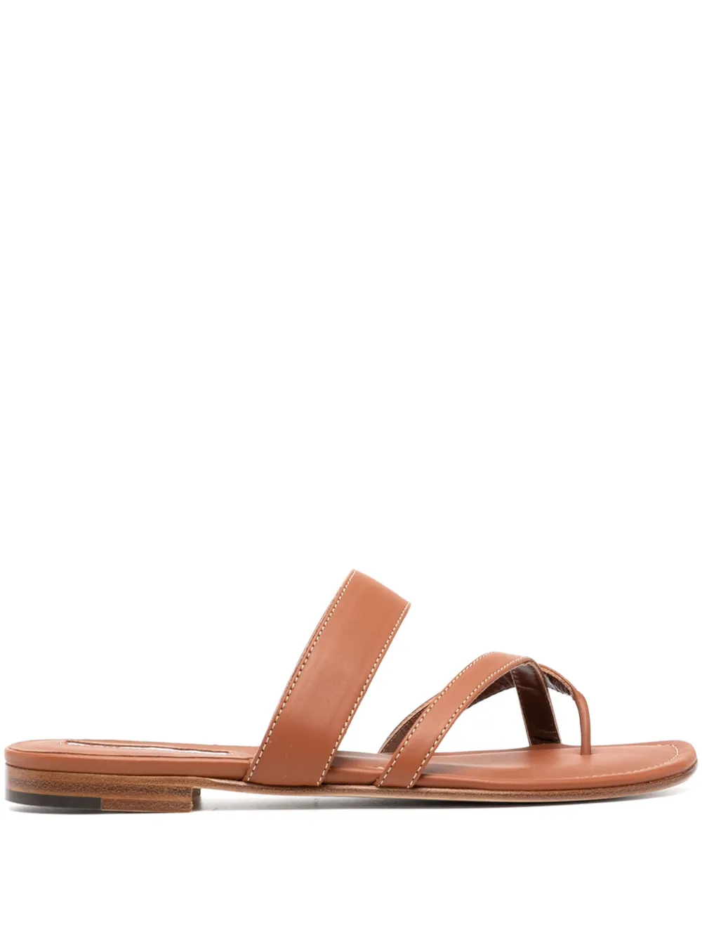 Manolo Blahnik Susa Crisscross Metallic Leather Flat Sandals In Brown