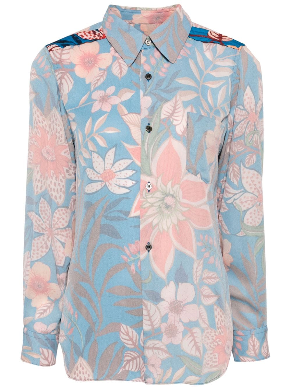 Comme Des Garçons floral-print inside-out shirt Blauw