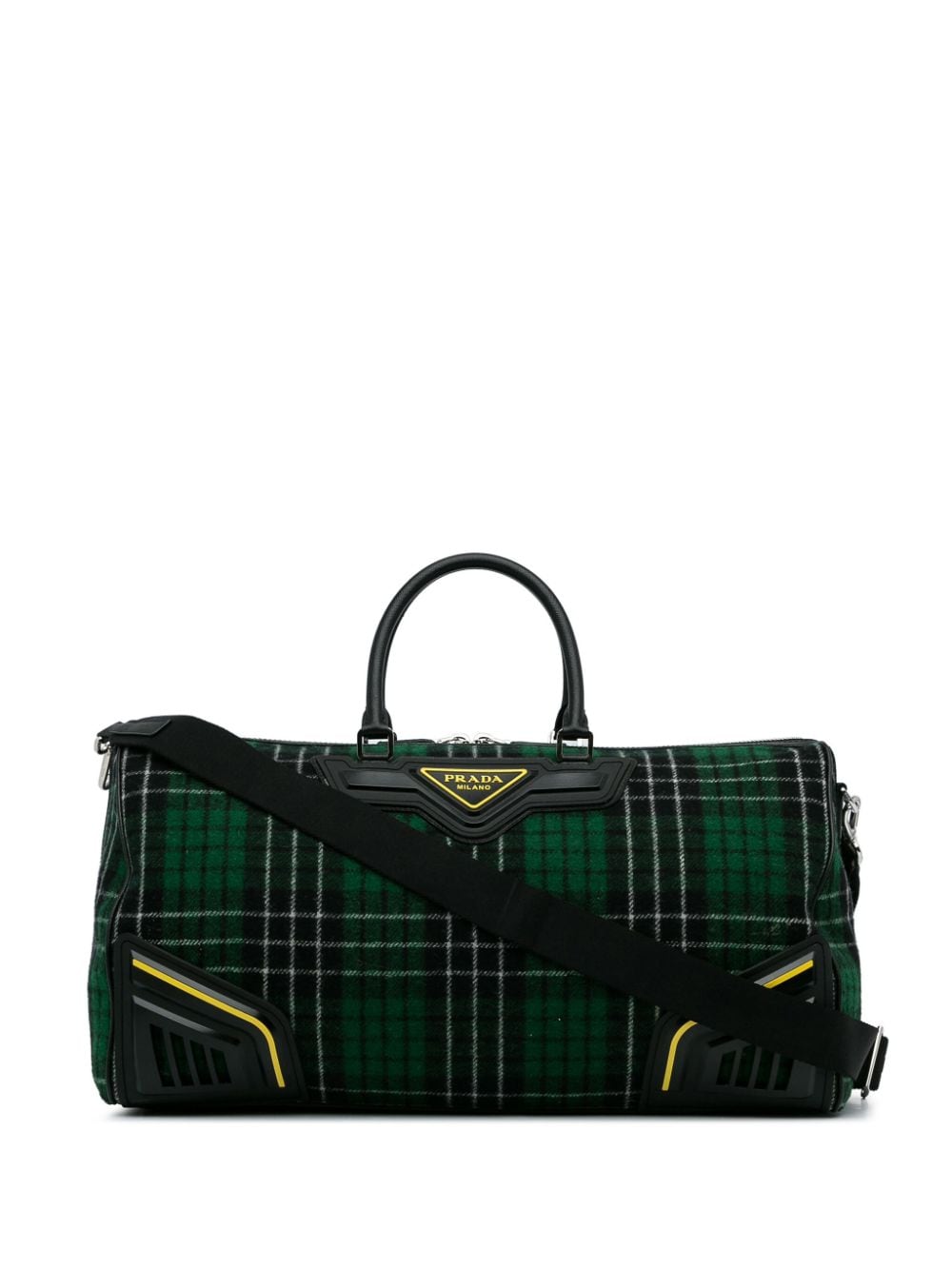 Pre-owned Prada 2000-2023 Tartan Wool Travel Bag In Green