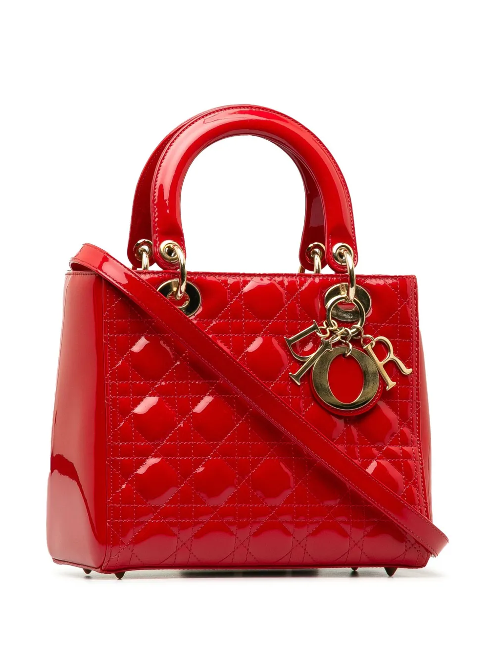 Pre-owned Dior Lady  中号手提包（2015年典藏款） In Red