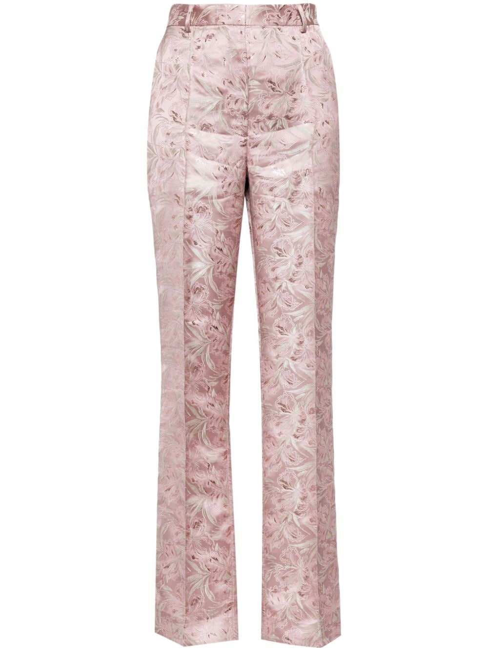 Tory Burch Floral-jacquard Satin Trousers In Pink