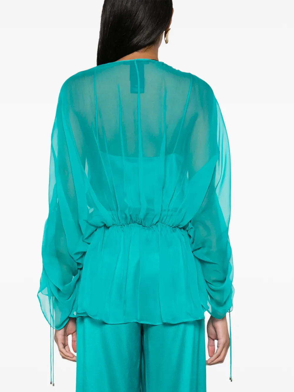 Shop Max Mara Georgette Silk Blouse In Green