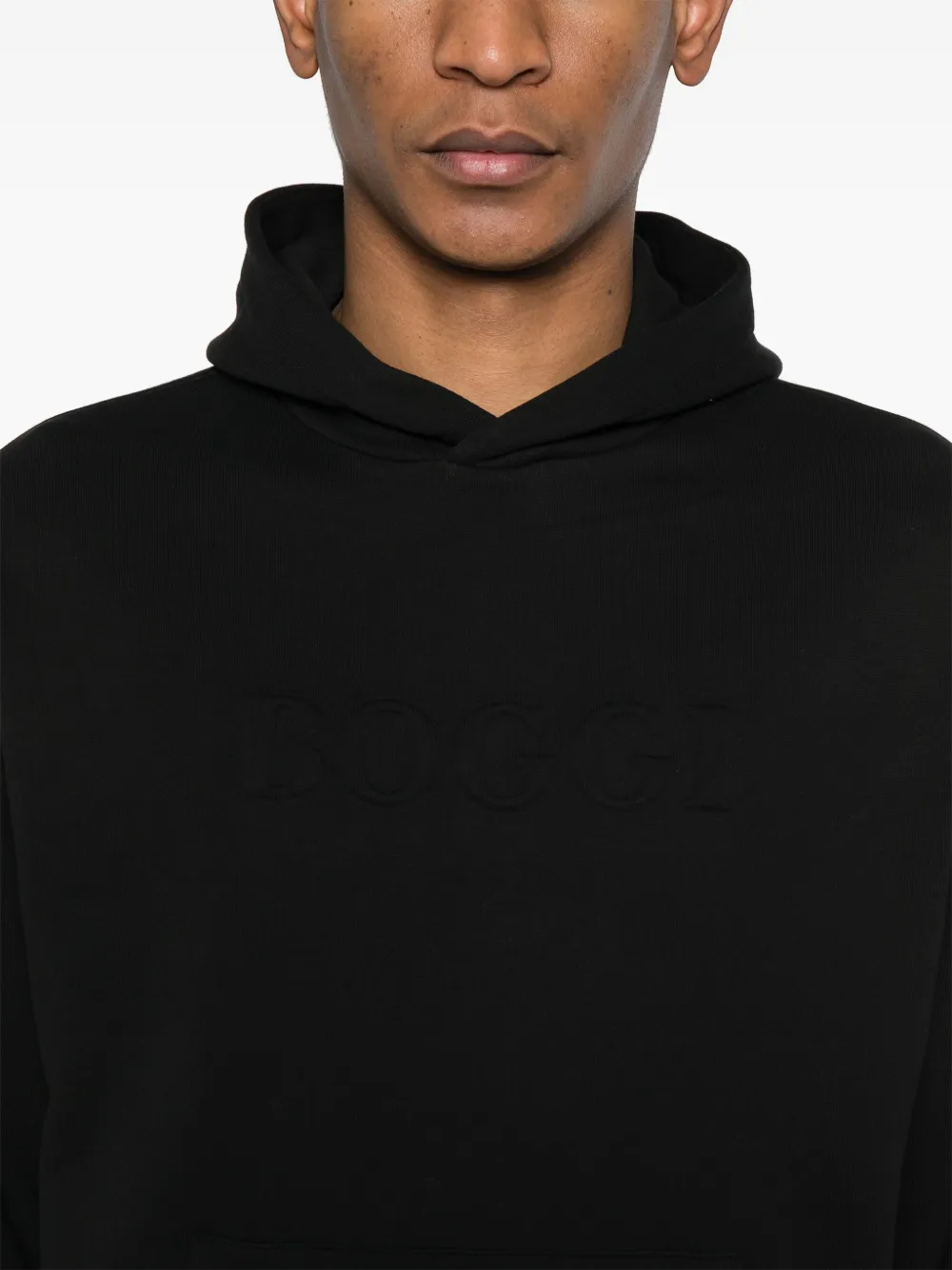 Shop Boggi Milano Logo-embossed Cotton Hoodie In 黑色